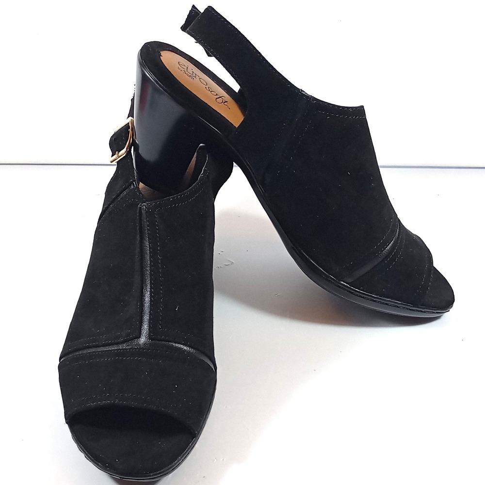 Eurosoft Viola Sandals 9.5 M Black Slingback Block Heel Open Toe Shootie Shoes